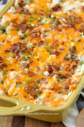 Twice Baked Potato Casserole with bacon and green onion