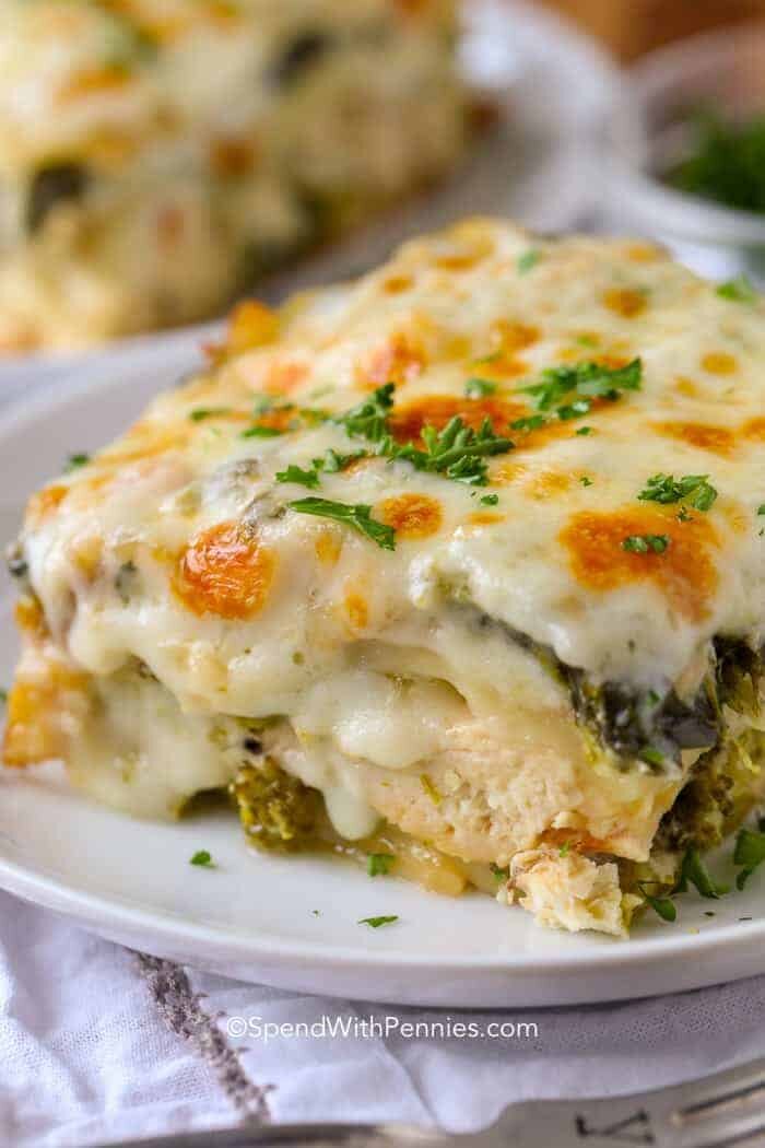 Close up of Creamy Chicken Lasagna