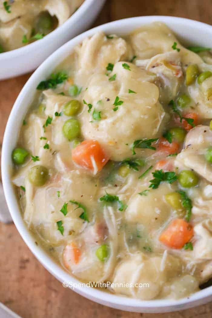 Crock Pot Chicken and Dumplings in a bowl