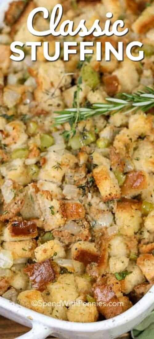 Overhead shot of Classic Stuffing with a title