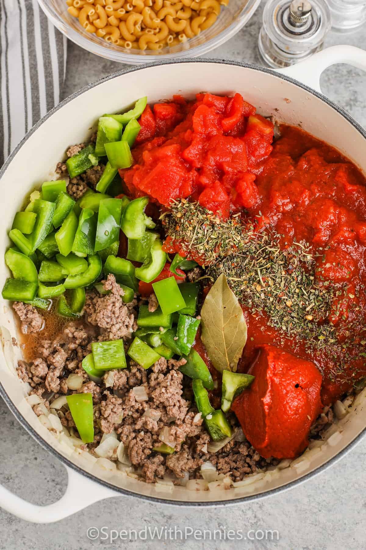 ingredients for goulash in a pot