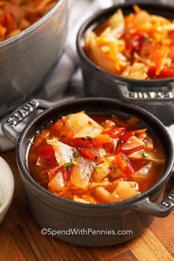 Quick Cabbage Soup in bowls with parsley