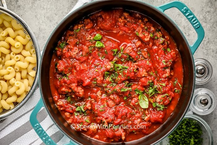 Turkey Spaghetti Sauce in a pot