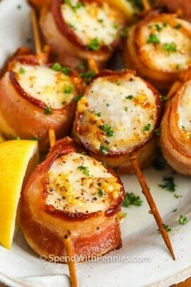 Bacon Wrapped Scallops with garlic and butter