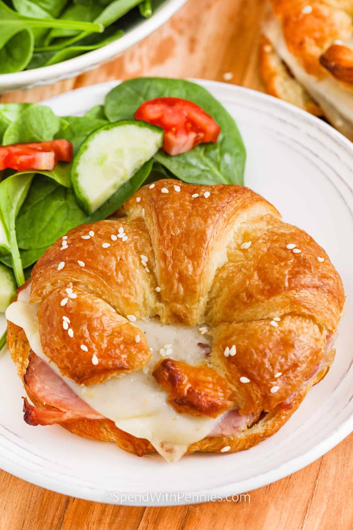 Ham and Cheese Croissant with a salad