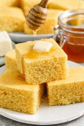 Homemade Cornbread with butter and honey