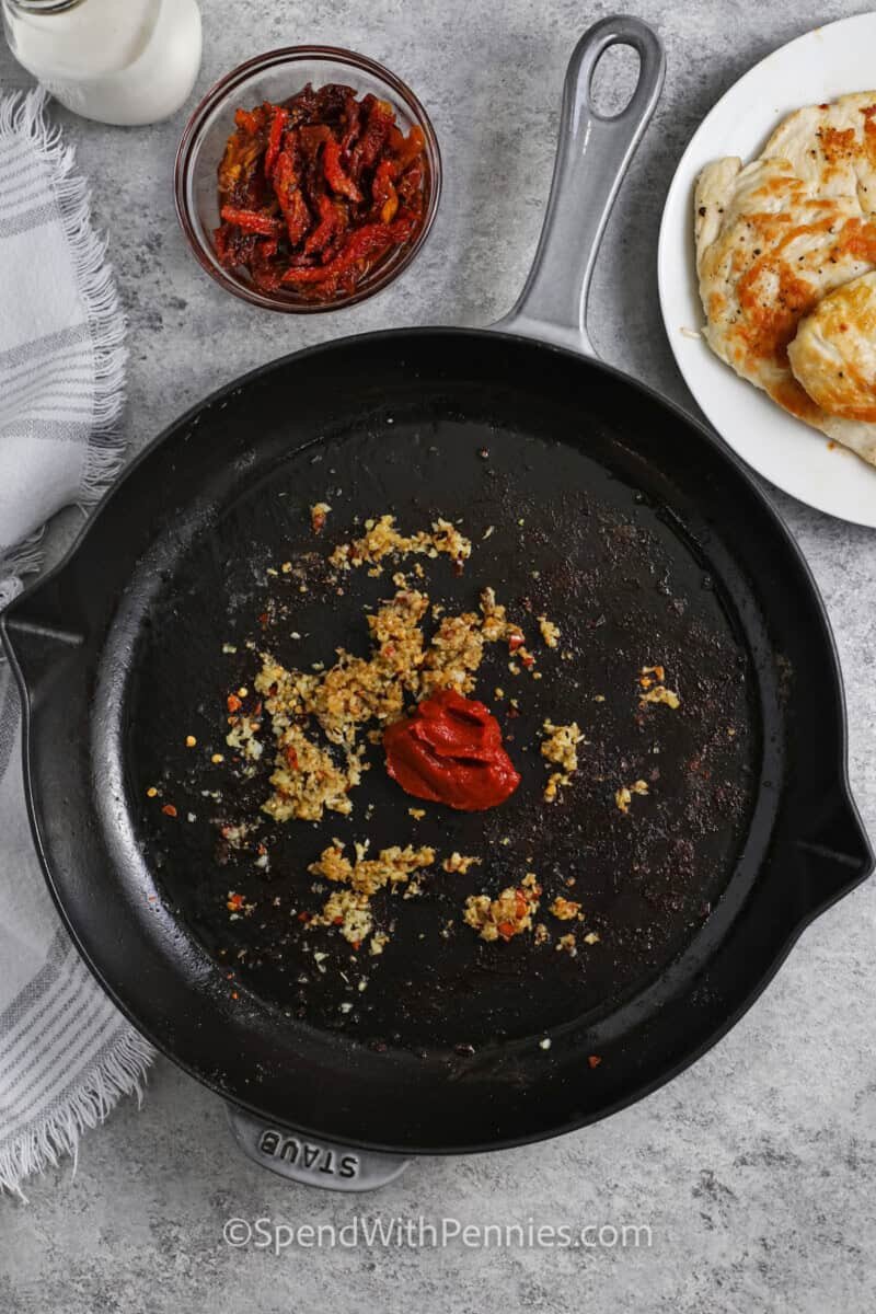 ingredients in a pan to make sauce for Marry Me Chicken