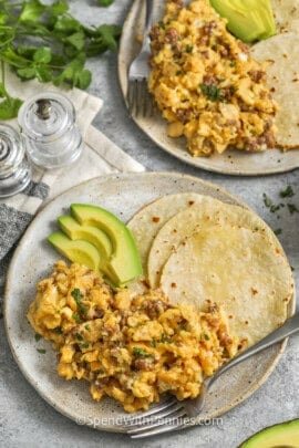 plates of Chorizo and Eggs