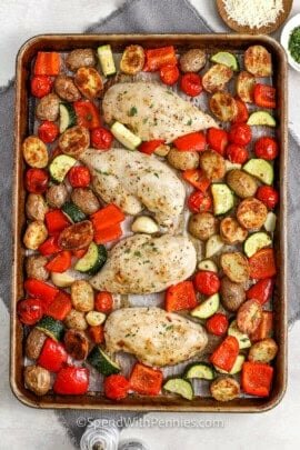 sheet pan of cooked Italian Chicken