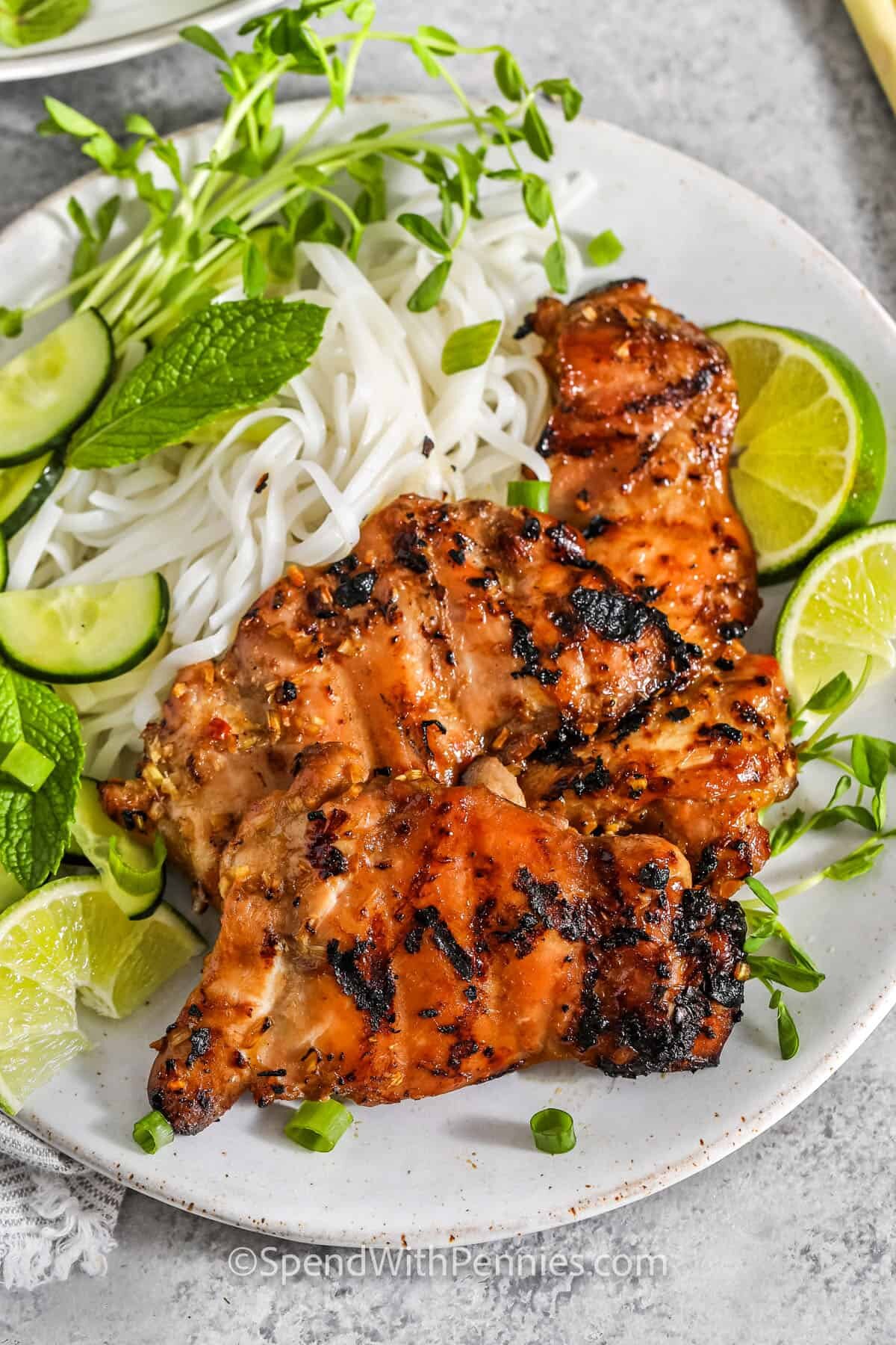 cooked pieces of Lemongrass Chicken on a plate