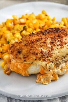 close up of Air Fryer Pimento Stuffed Chicken Breasts